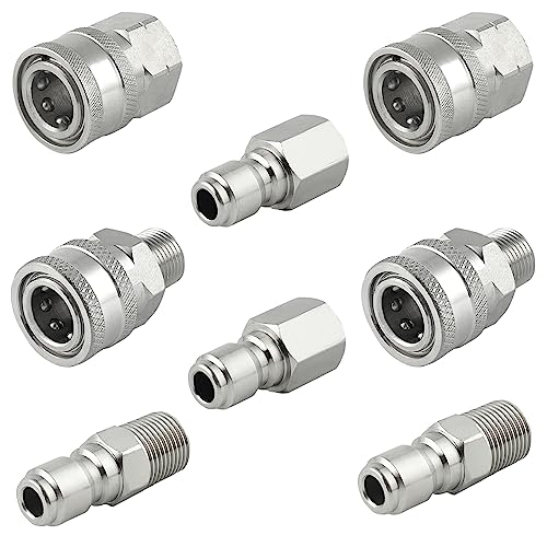 Raincovo Pressure Washer Quick Connect 3/8 Inch, Pressure Washer Fittings, Stainless Steel Adapter Set, Female and Male Thread, 8 Pieces - Image 1