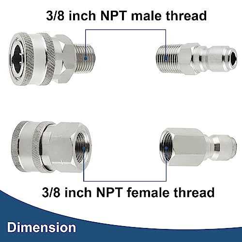 Raincovo Pressure Washer Quick Connect 3/8 Inch, Pressure Washer Fittings, Stainless Steel Adapter Set, Female and Male Thread, 8 Pieces - Image 3