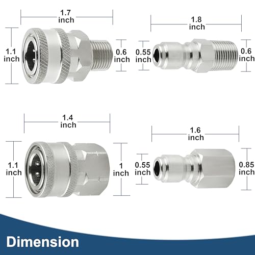 Raincovo Pressure Washer Quick Connect 3/8 Inch, Pressure Washer Fittings, Stainless Steel Adapter Set, Female and Male Thread, 8 Pieces - Image 4