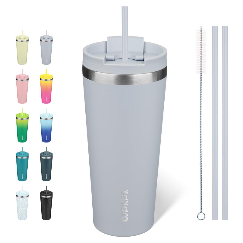 BJPKPK 22oz Stainless Steel Insulated Tumbler With lid And Straw Travel Coffee Thermal Tumblers Cup For Women And MenModern Blue - Image 2