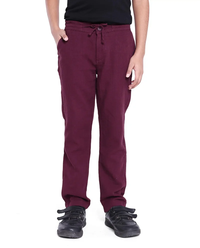 Rare Ones Rare Ones Kids Prest Maroon Cotton Regular Fit Solid Trouser