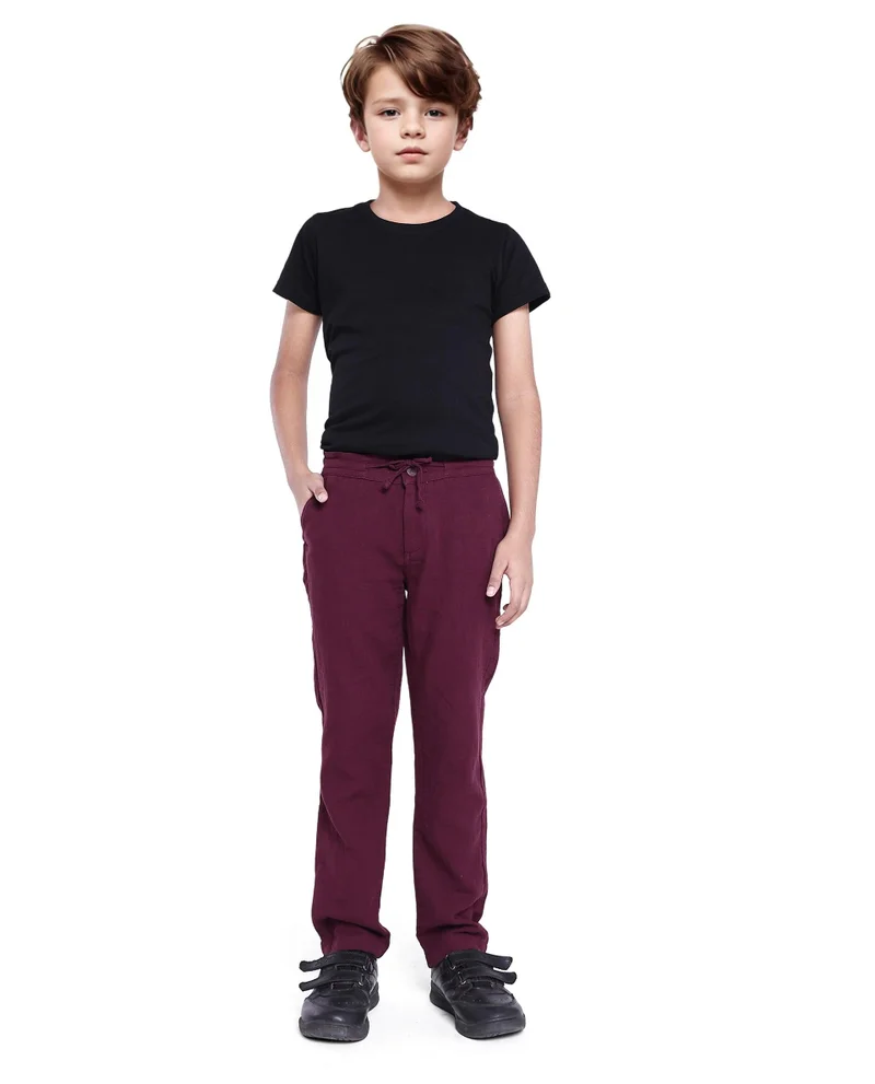 Rare Ones Rare Ones Kids Prest Maroon Cotton Regular Fit Solid Trouser