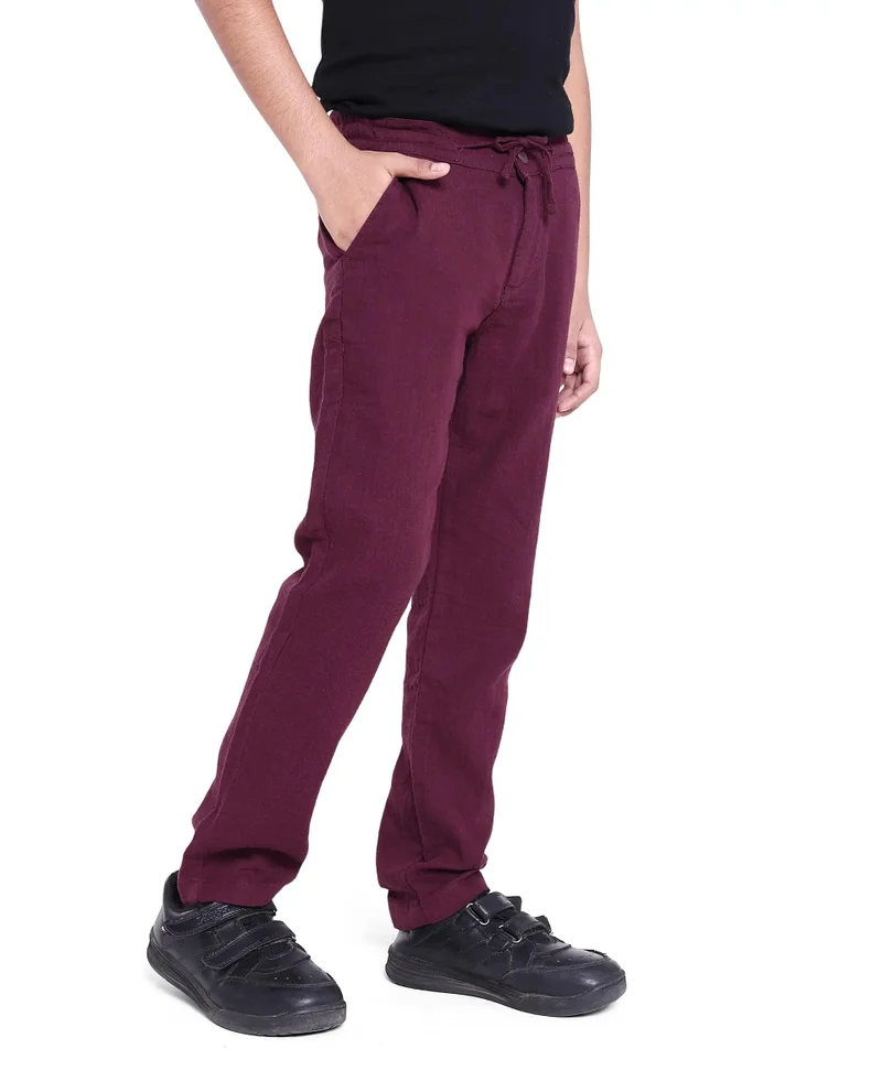 Rare Ones Rare Ones Kids Prest Maroon Cotton Regular Fit Solid Trouser