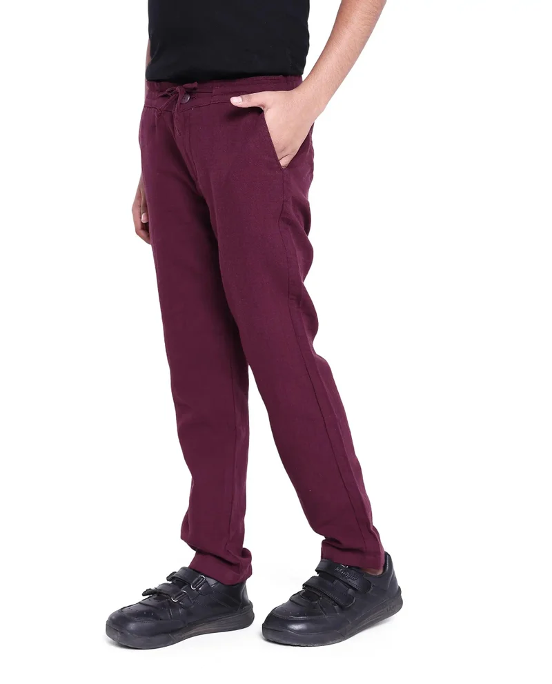 Rare Ones Rare Ones Kids Prest Maroon Cotton Regular Fit Solid Trouser