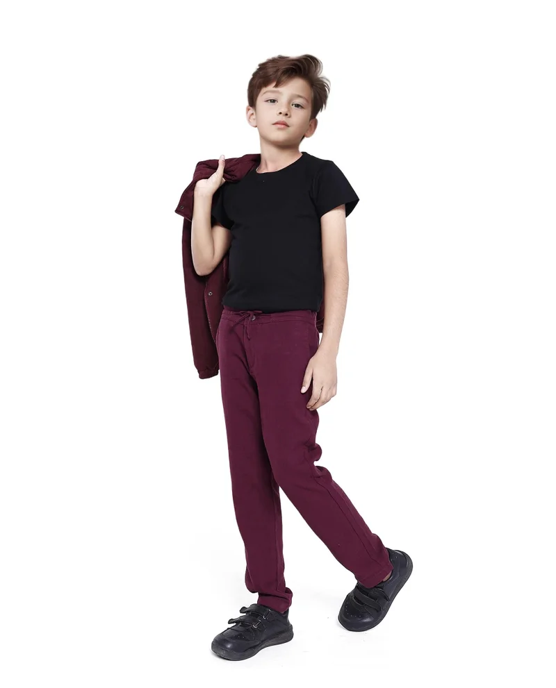 Rare Ones Rare Ones Kids Prest Maroon Cotton Regular Fit Solid Trouser