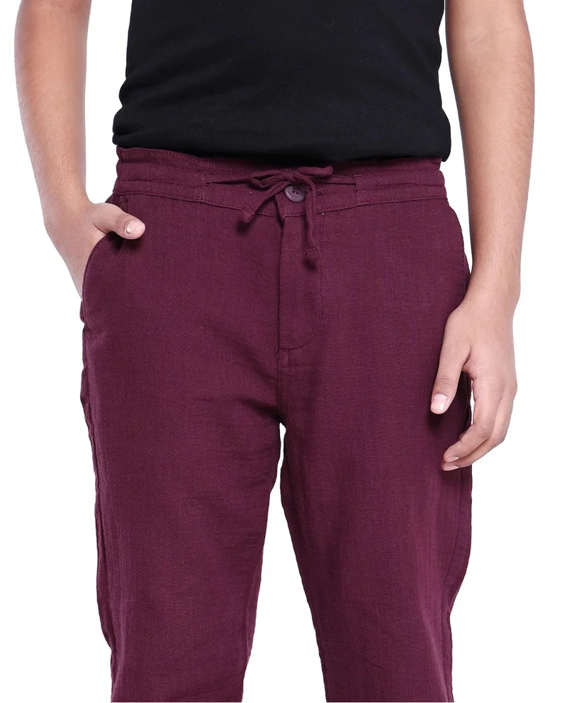 Rare Ones Rare Ones Kids Prest Maroon Cotton Regular Fit Solid Trouser