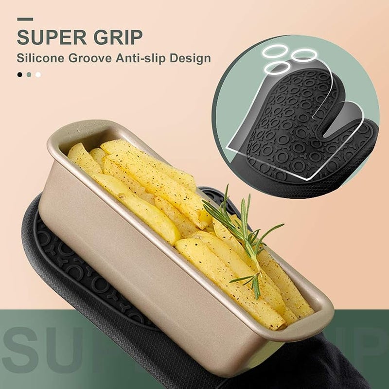 Sungwoo Extra Long Silicone Oven Mitts, Durable Heat Resistant Oven Gloves with Quilted Liner Non-Slip Textured Grip Perfect for BBQ, Baking, Cooking and Grilling - 1 Pair 14.6 Inch Black - Image 3