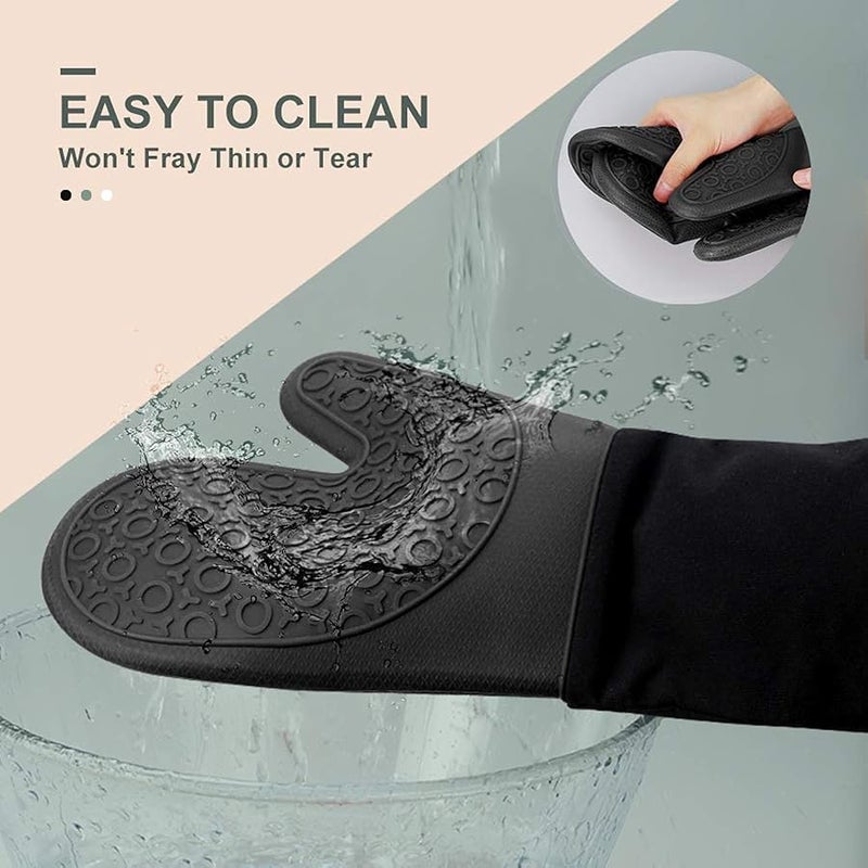 Sungwoo Extra Long Silicone Oven Mitts, Durable Heat Resistant Oven Gloves with Quilted Liner Non-Slip Textured Grip Perfect for BBQ, Baking, Cooking and Grilling - 1 Pair 14.6 Inch Black - Image 4