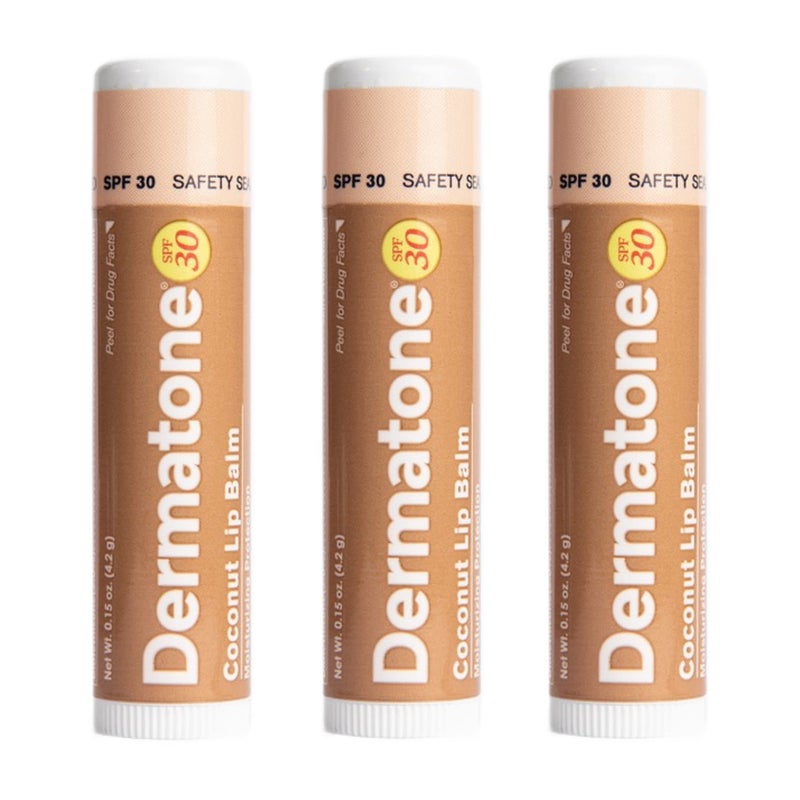 Dermatone Coconut Lip Balm  Moisturizing  Medicated Aloe  Vitamin E  Chapped and Cracked Lips  SPF 30  Coconut 3Pack 015oz sticks