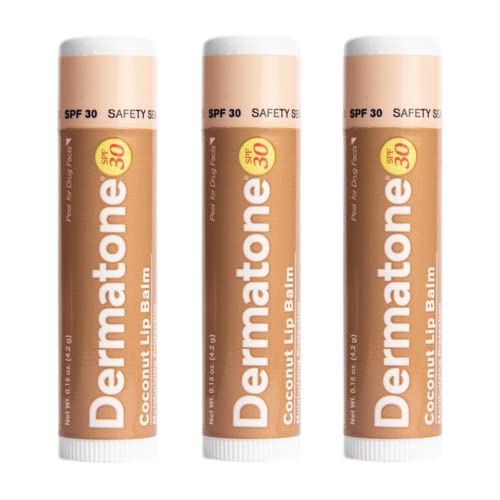 Dermatone Coconut Lip Balm | Moisturizing & Medicated, Aloe & Vitamin E | For Dry, Chapped and Cracked Lips | SPF 30 | Coconut, 3-Pack 0.15oz sticks - Image 1