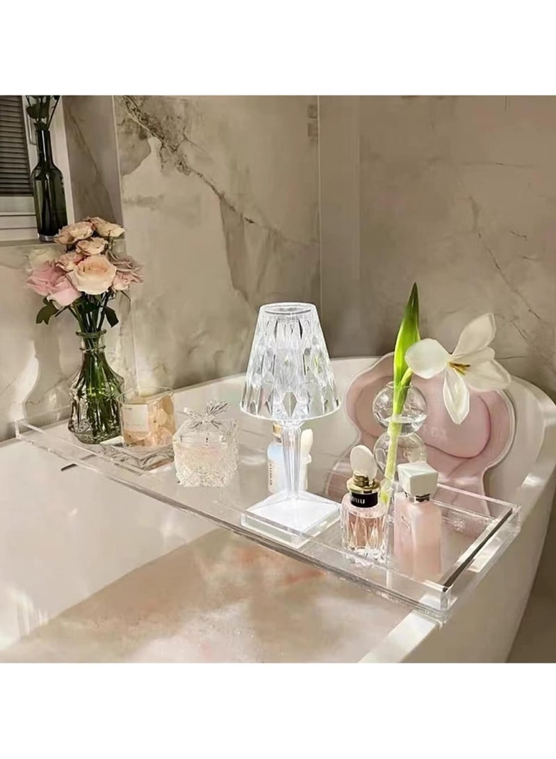 تي بي جي بي صينية حوض استحمام أكريليك، صينية تقديم أكريليك شفافة مزخرفة، رف عرض منظم أدوات التجميل، حامل تخزين الطعام على سطح طاولة الحمام ومرآة القهوة - Image 1