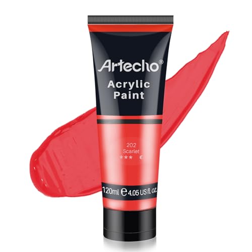 Artecho Red Acrylic Paint, Scarlet Red Paint (120ml / 4.05oz) Tubes, Art Craft Paints for Canvas, Rock, Stone, Wood, Fabric, Art Supplies - Image 1