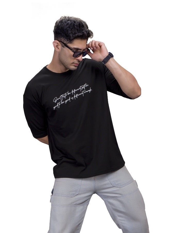 QUCO Black Oversized Printed T-Shirt for Men - Image 2