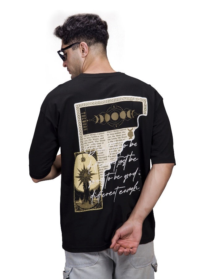 QUCO Black Oversized Printed T-Shirt for Men - Image 3