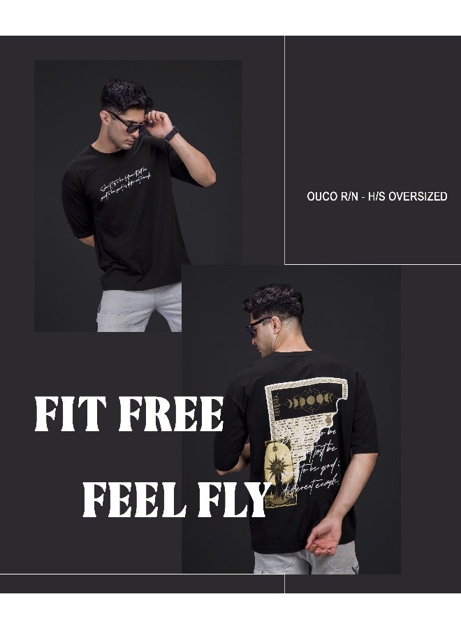 QUCO Black Oversized Printed T-Shirt for Men - Image 1