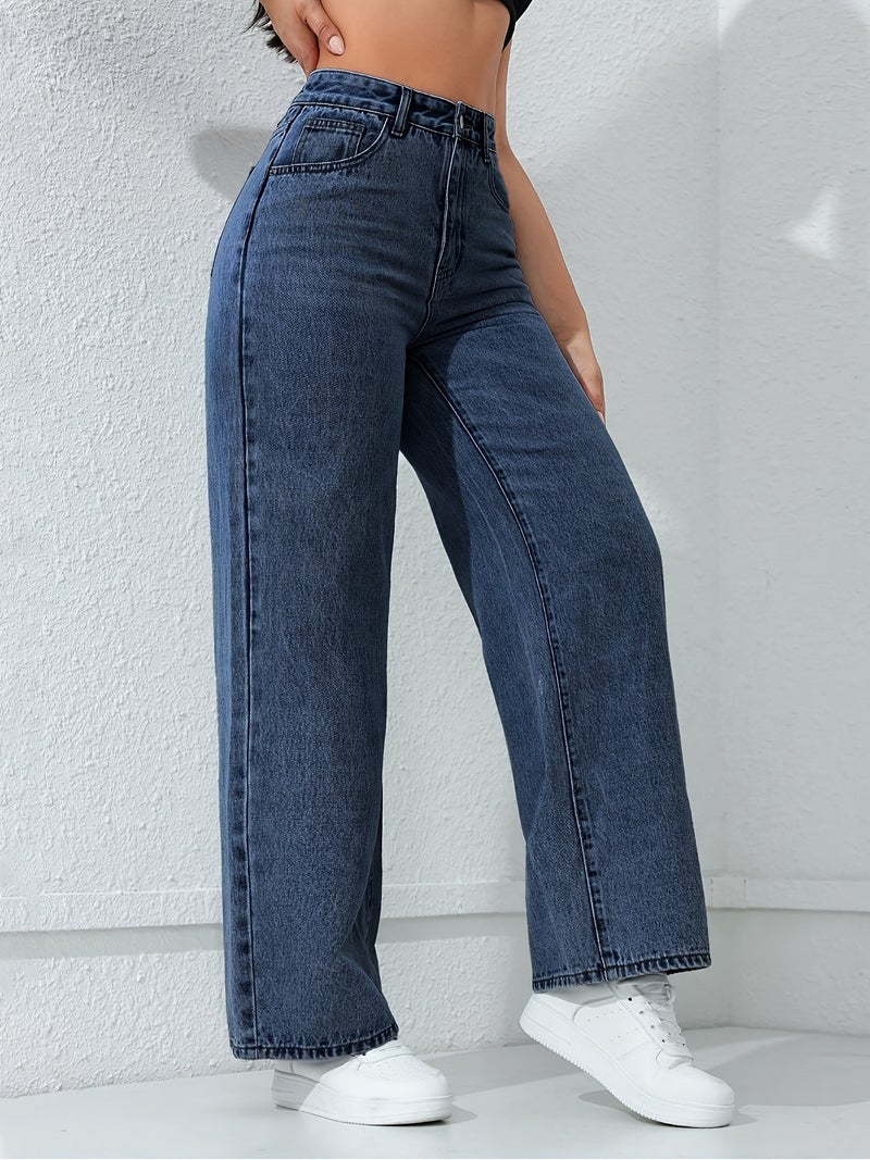 Women's Loose Straight-Leg Jeans with Pockets - Image 4