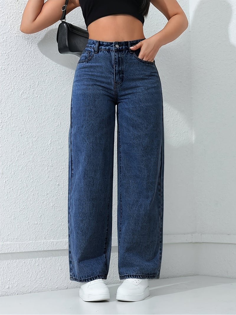 Women's Loose Straight-Leg Jeans with Pockets - Image 2