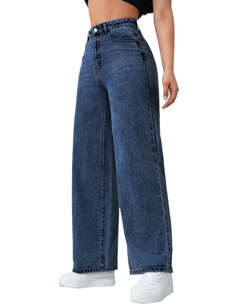 Women's Loose Straight-Leg Jeans with Pockets - Image 1