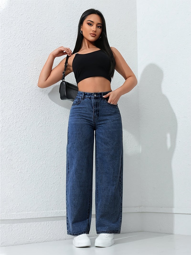 Women's Loose Straight-Leg Jeans with Pockets - Image 3