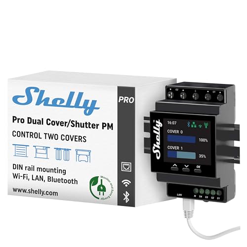 Shelly Pro Dual Cover/Shutter PM | LAN and Wi-Fi Connection, Professional DIN Rail Smart Dual Cover/Shutter Controller with 2 Covers 16 A Each | Home Automation | Precise Power Metering - Image 1