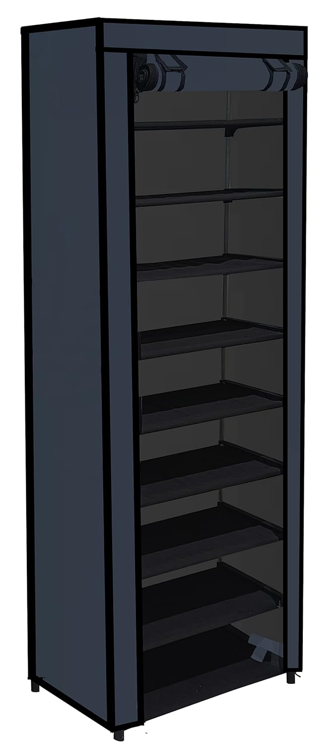 PHILOSHOP 9 Layer Shoe Rack for Home NonWoven Fabric Portable Closet Wardrobe Organizer Storage Black Metal - Image 3