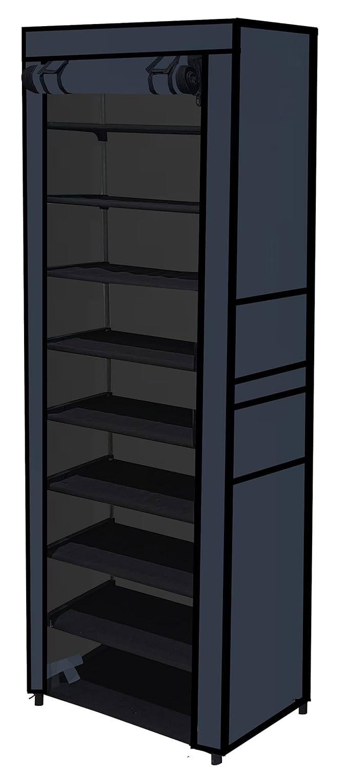 PHILOSHOP 9 Layer Shoe Rack for Home NonWoven Fabric Portable Closet Wardrobe Organizer Storage Black Metal - Image 2