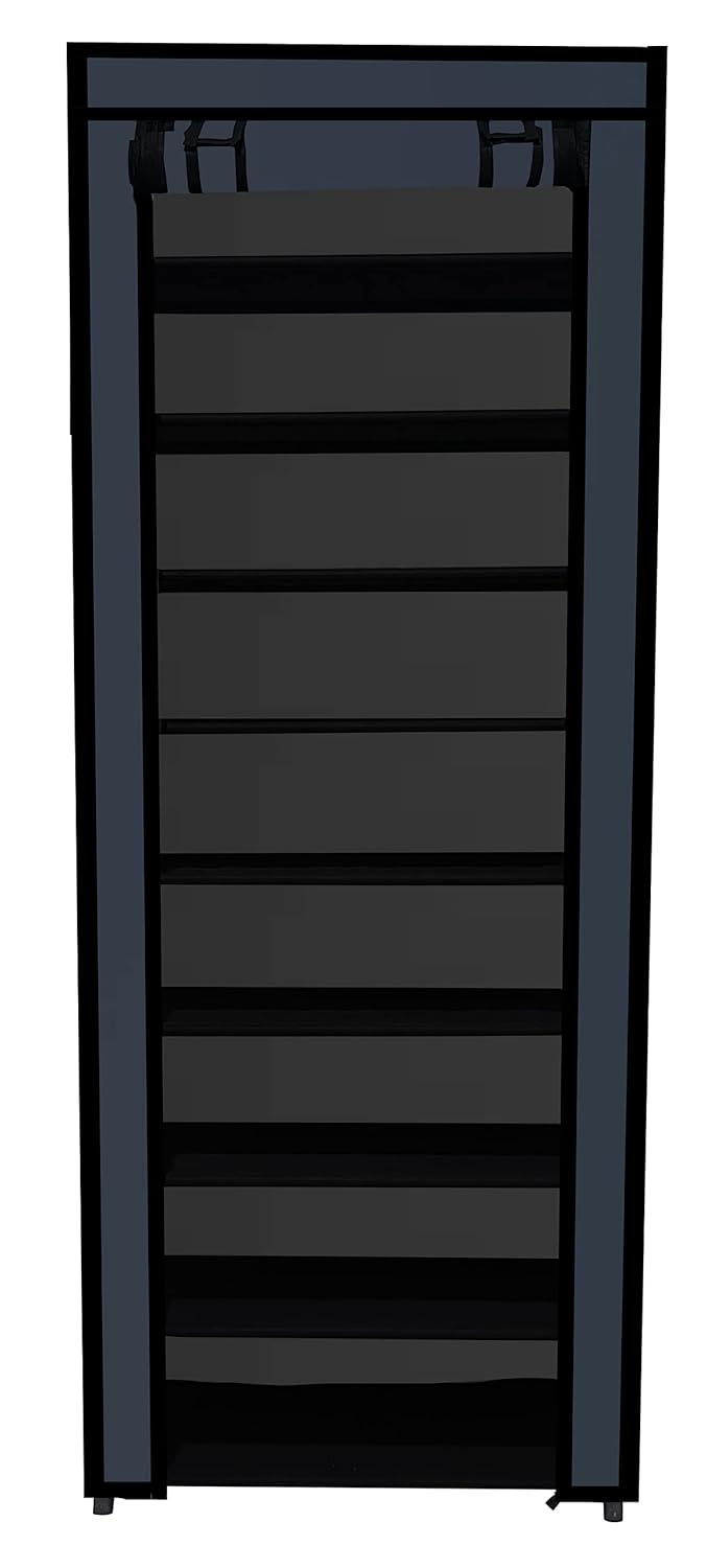 PHILOSHOP 9 Layer Shoe Rack for Home NonWoven Fabric Portable Closet Wardrobe Organizer Storage Black Metal - Image 4