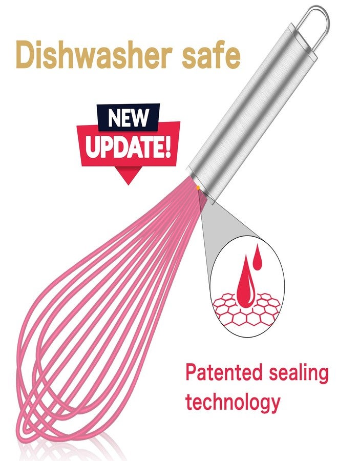 OYV Pink Silicone Whisk, Professional Whisks For Cooking Non-Scratch, Stainless Steel & Silicone Wisk, Plastic Rubber Whisk Tool For Nonstick Cookware Pans, Silicon Wisks Set of 3 - Image 2