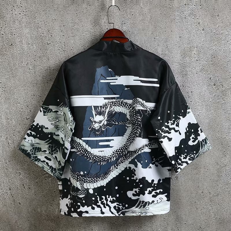 روب كيمونو نصف كم بأسلوب هاراجوكو الياباني للرجال صيفي رقيق فضفاض لحماية من الشمس - Image 4