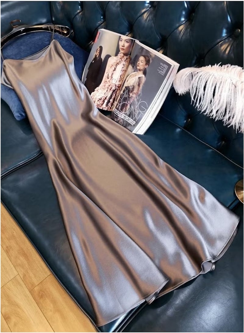 Huitich Women's Satin V-Neck Sleeveless Dress Silver Grey Size XL - Image 2