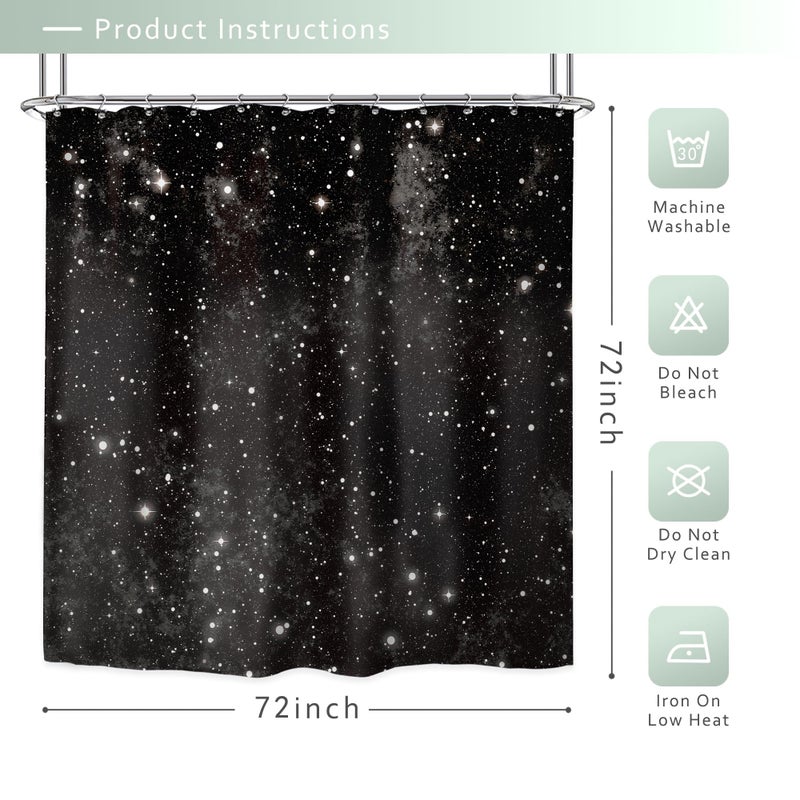 Riyidecor Night Sky Shower Curtain 72Wx72H Inch Starry Black White Star Nebula Cosmic Fantasy Galaxy Universe Space Beautiful Planet Bathroom Decor Fabric Polyester Waterproof 12 Pack Hooks - Image 2