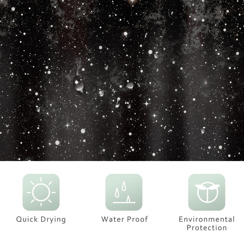 Riyidecor Night Sky Shower Curtain 72Wx72H Inch Starry Black White Star Nebula Cosmic Fantasy Galaxy Universe Space Beautiful Planet Bathroom Decor Fabric Polyester Waterproof 12 Pack Hooks - Image 4