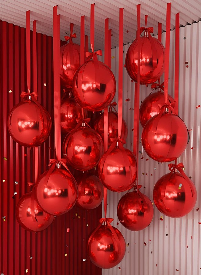 Jenaai 60 Set Round Foil Balloons Bulk 22 Inch 4d Metallic Giant Balloons Set with Satin Bows Ribbon for Ceiling Ornaments Birthday Wedding Party Decoration(Red) - Image 1