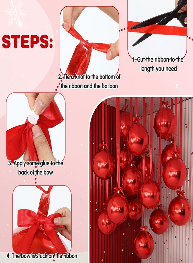 Jenaai 60 Set Round Foil Balloons Bulk 22 Inch 4d Metallic Giant Balloons Set with Satin Bows Ribbon for Ceiling Ornaments Birthday Wedding Party Decoration(Red) - Image 5