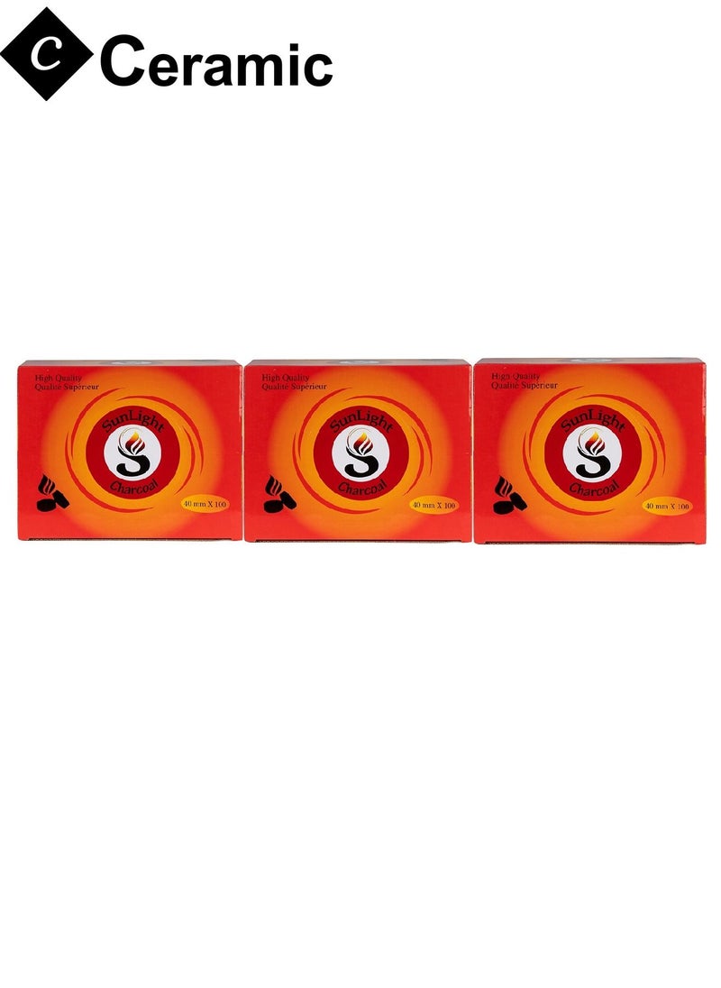 CERAMIC - Sunlight Charcoal Quick Ignite and Long Lasting 100 Pieces 3 Boxes Combo Pack - Image 1