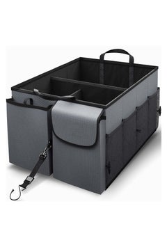 Drive Auto Car Trunk Organizer Collapsible Multi Compartment Automotive SUV Car Organizer for Storage w Adjustable Straps Truck Car Accessories for Women and Men Grey
