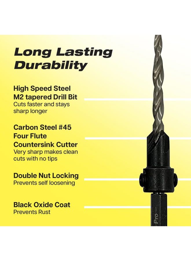 JNB Pro Ultimate Wood Countersink Drill Bit Set, Woodwork Kit 3 Piece Adjustable Counter Sink Kit 6(9/64"), 8(11/64"), 10(3/16"), and 1 Adjustable Collar, Hex Wrench, 1/4" Quick Change Tool - Image 5