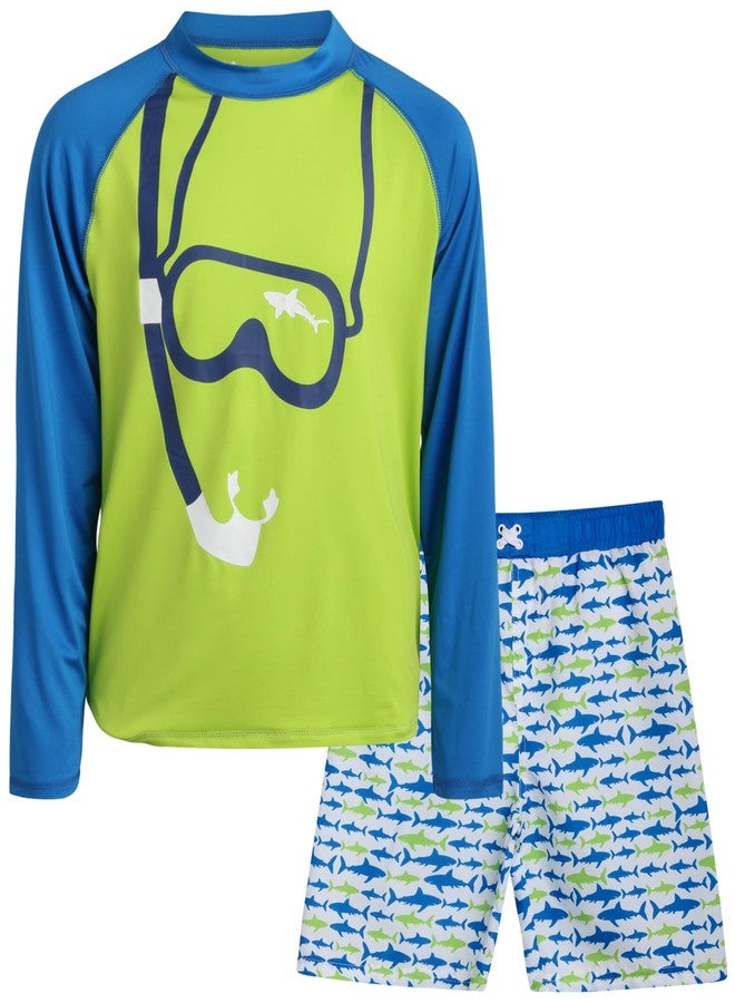 iXtreme Boys Rash Guard Set - 2 Piece UPF50+ Protection Quick Dry Long Sleeve Swim Shirt and Swim Trunks for Boys & Toddlers, Size 8, Lime Snorkeling - Image 1