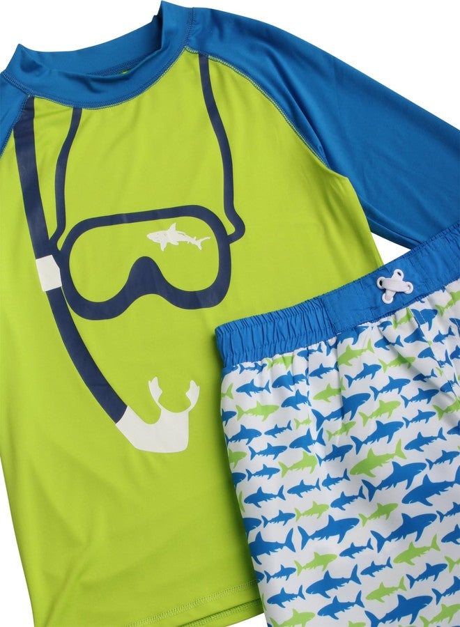 iXtreme Boys Rash Guard Set - 2 Piece UPF50+ Protection Quick Dry Long Sleeve Swim Shirt and Swim Trunks for Boys & Toddlers, Size 8, Lime Snorkeling - Image 3