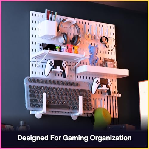 Keepo Pegboard Combination Kit, Modular Hanging Organizer with Pegboards, Accessories for Gaming Setup, Wall Game Controller Holder, Headset Stand (White, 22"22") - Image 2
