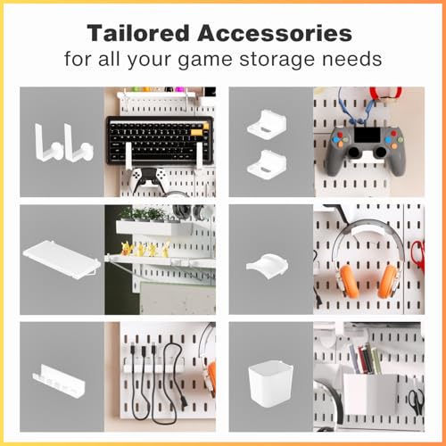 Keepo Pegboard Combination Kit, Modular Hanging Organizer with Pegboards, Accessories for Gaming Setup, Wall Game Controller Holder, Headset Stand (White, 22"22") - Image 4