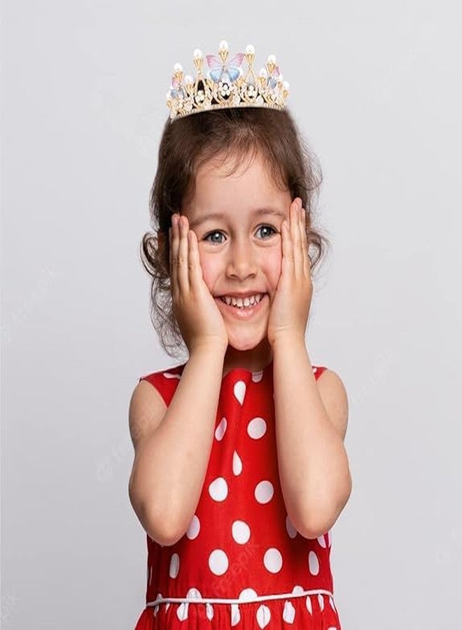 Ansawi Girls Tiara Butterfly Princess Crown Gold Pearl Headband Rhinestone Hairpiece for Halloween Costume Wedding Bridal Prom Birthday Party Cosplay Christmas Gifts - Image 3
