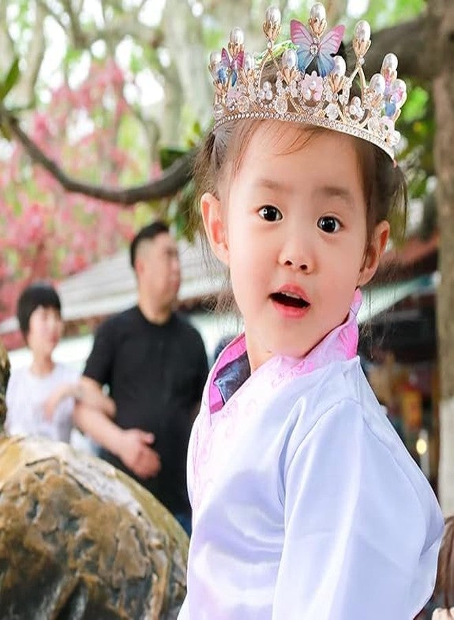 Ansawi Girls Tiara Butterfly Princess Crown Gold Pearl Headband Rhinestone Hairpiece for Halloween Costume Wedding Bridal Prom Birthday Party Cosplay Christmas Gifts - Image 5
