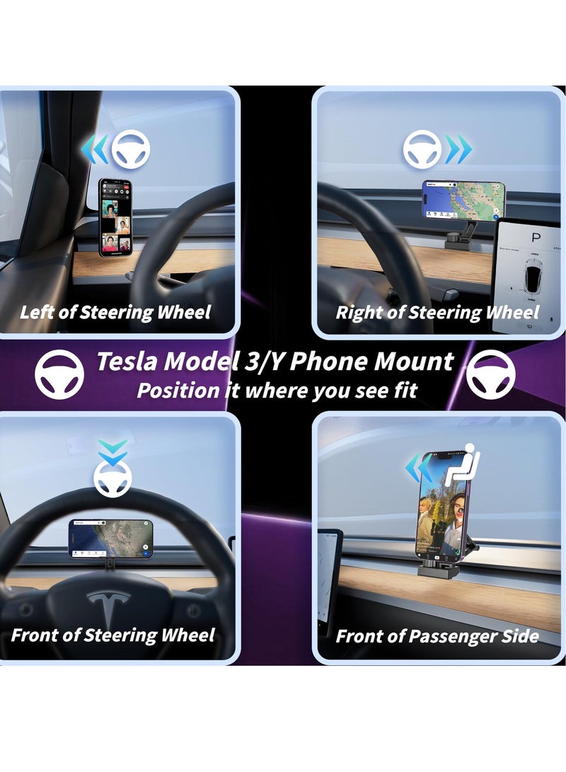 Excefore Phone Holder for Tesla Model - Stable Metal Mount for Model 3 & Model Y, 360° Rotation, Universal Fit for iPhone 12-15 MagSafe, N52 Magnets - Image 3