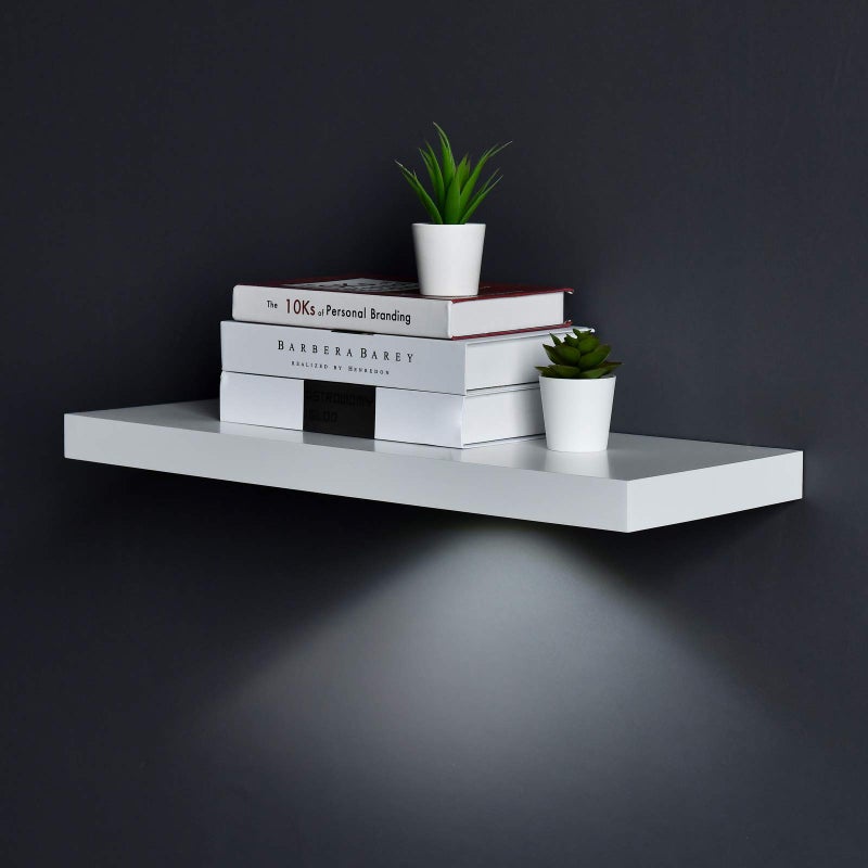 WELLAND White Floating Shelf with TouchSensing Battery Powered LED LightWall Mounted Display Shelves for Entrance Living Room Bedroom Kitchen and Bathroom 24INCH White