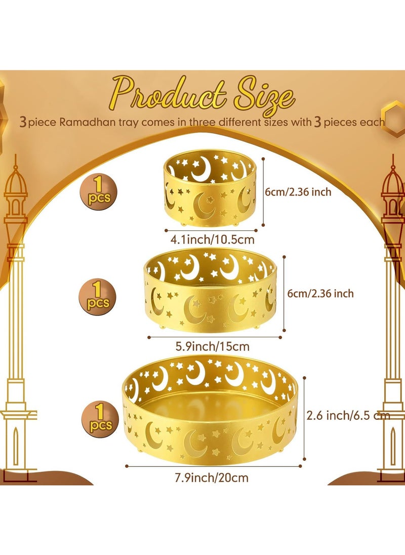 VUCATIN - طقم صواني تقديم رمضان، 3 قطع، 3 أحجام، طبق حديدي لمستلزمات حفلات عيد مبارك، تصميم قمر ونجمة إسلامي، ديكور وحامل عرض - Image 1