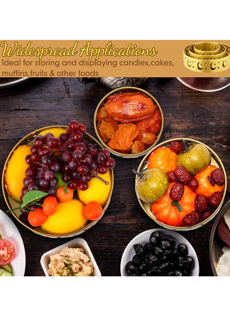 VUCATIN - طقم صواني تقديم رمضان، 3 قطع، 3 أحجام، طبق حديدي لمستلزمات حفلات عيد مبارك، تصميم قمر ونجمة إسلامي، ديكور وحامل عرض - Image 1