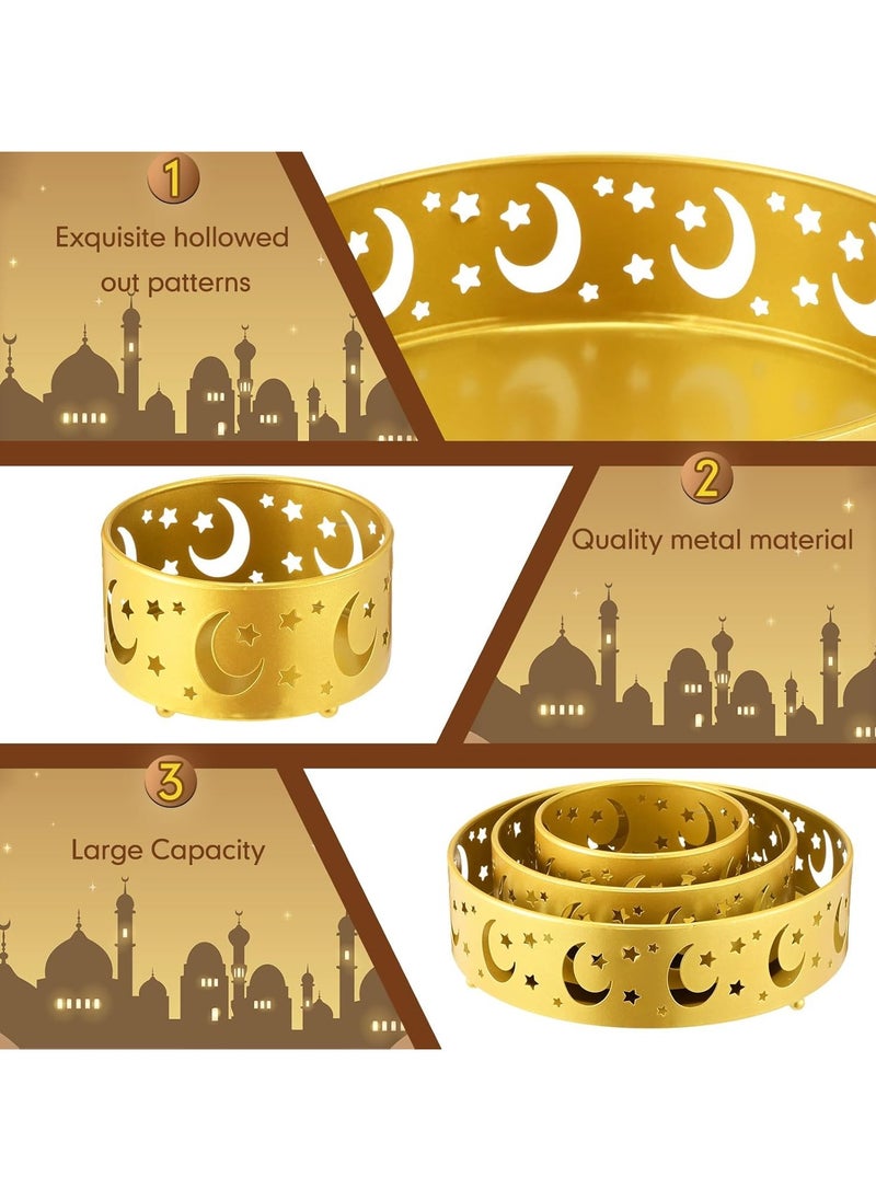 VUCATIN - طقم صواني تقديم رمضان، 3 قطع، 3 أحجام، طبق حديدي لمستلزمات حفلات عيد مبارك، تصميم قمر ونجمة إسلامي، ديكور وحامل عرض - Image 1