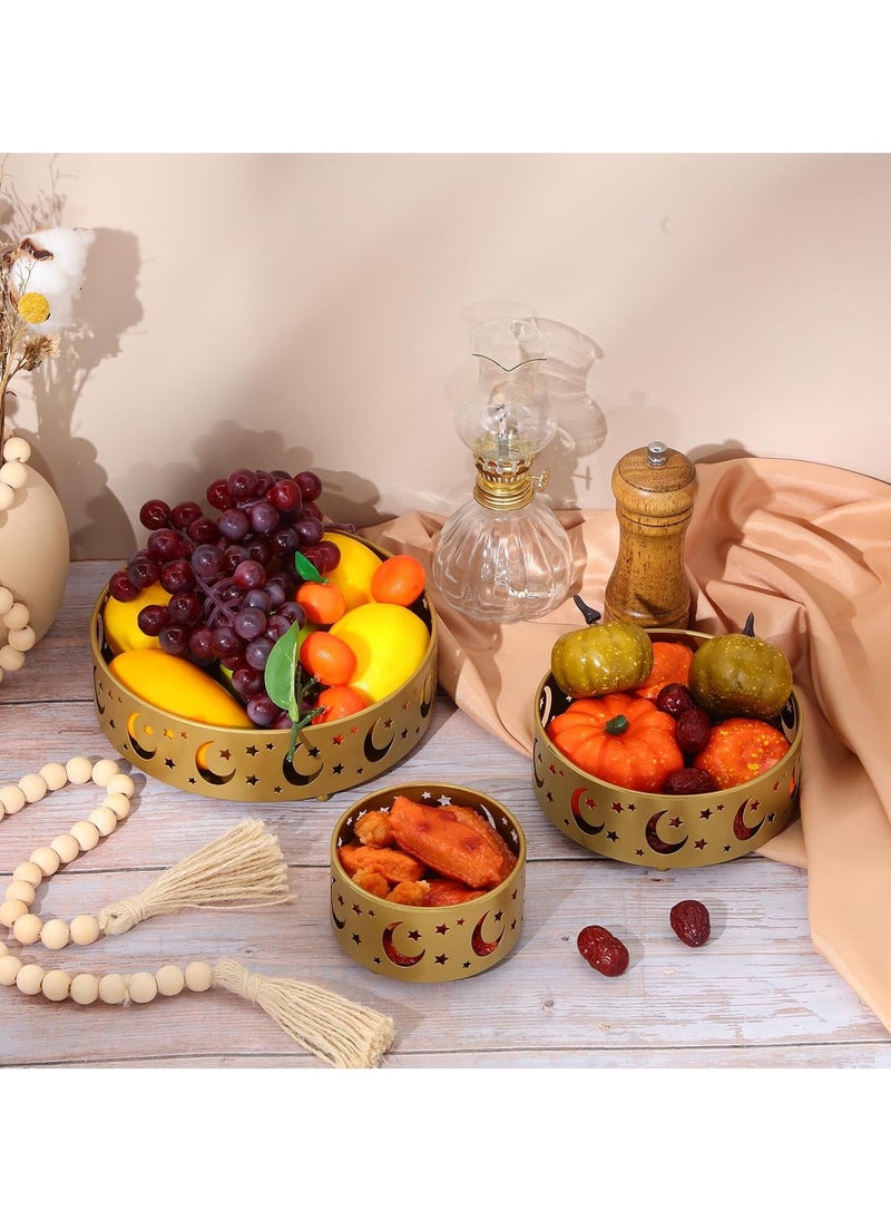 VUCATIN - طقم صواني تقديم رمضان، 3 قطع، 3 أحجام، طبق حديدي لمستلزمات حفلات عيد مبارك، تصميم قمر ونجمة إسلامي، ديكور وحامل عرض - Image 1