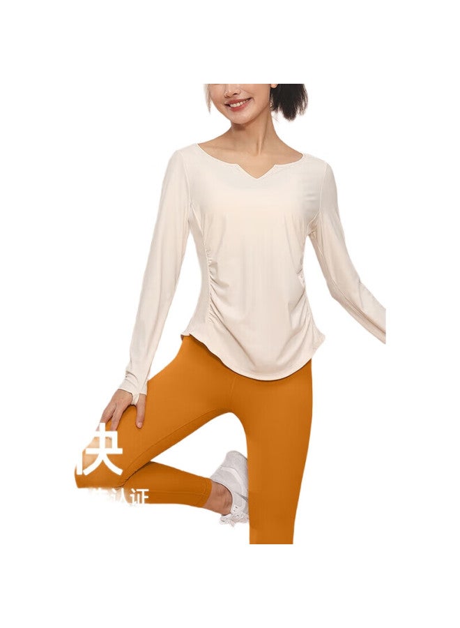 VFU Women'S Quick-Dry Yoga Top, Running Fitness Workout Shirt, Pilates Training Long Sleeve Cover-Up, Milk Apricot Color, Size L - Image 3